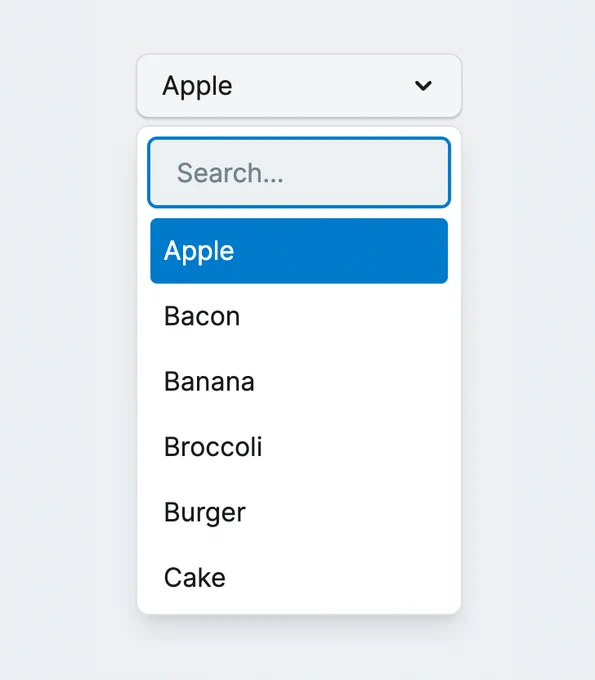 Screenshot of a select widget with a search field inside the select popup