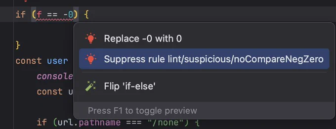 A screenshot that shows a tooltip with a message that explains how to fix the code.