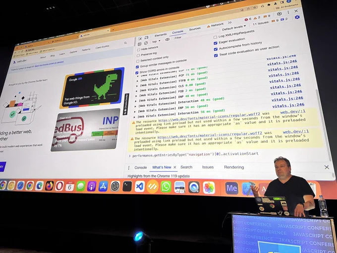 Smart Googler in front of big canvas showing  Chrome DevTools