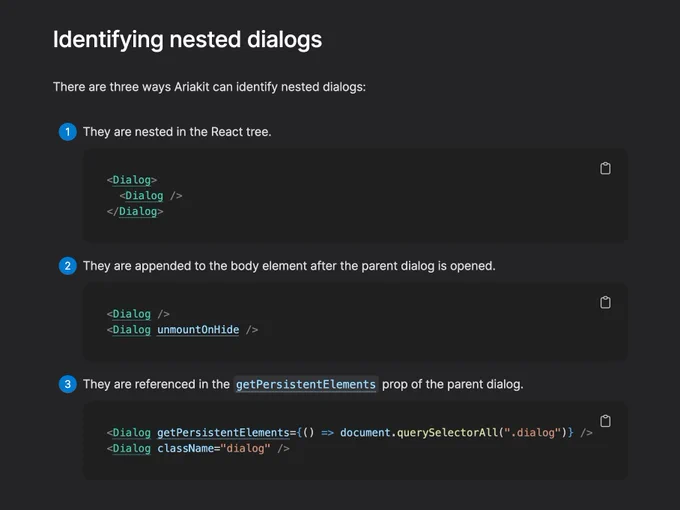 Screenshot of the "Identifying nested dialogs" section from the docs linked in the post