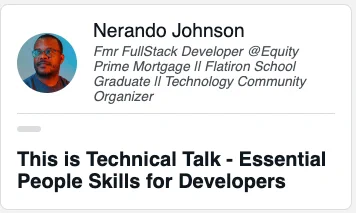 Nerando Johnson giving a talk on People Skills for Developers  