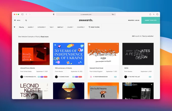 Nominated Nuxt websites on Awwwards