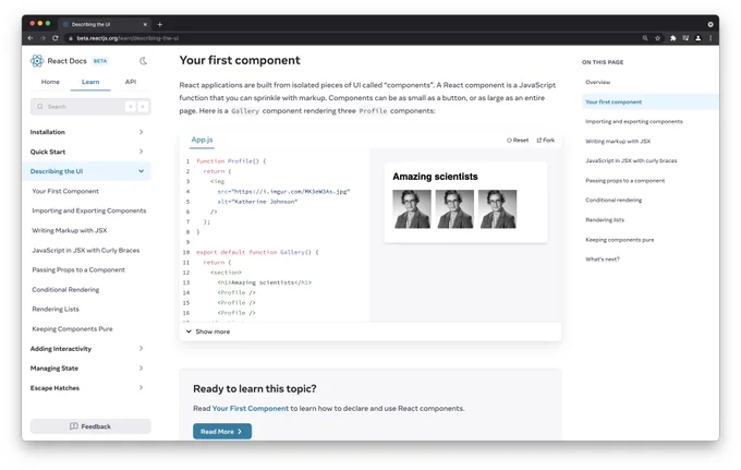 Screenshot of the site with an interactive sandbox
