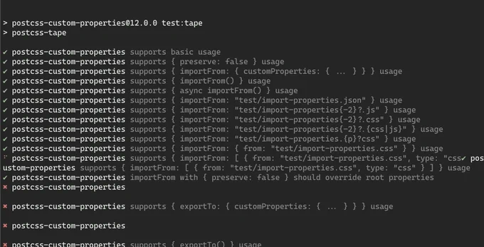 Showing a list of tests passing but some tests failing at the bottom on the exportTo feature.