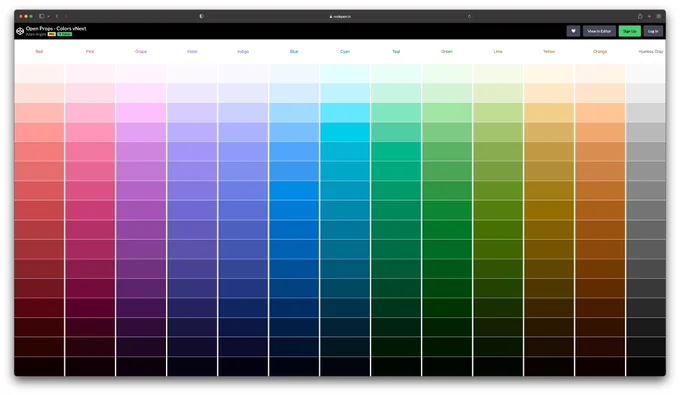 screenshot of the demo site showing an array of color palettes