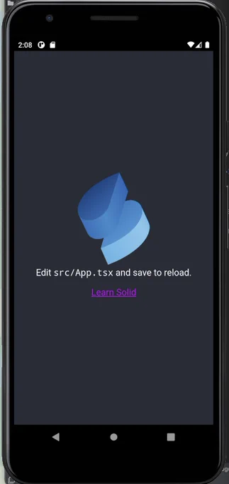 Screenshot of a Solid JS application running in an Android emulator with Capacitor