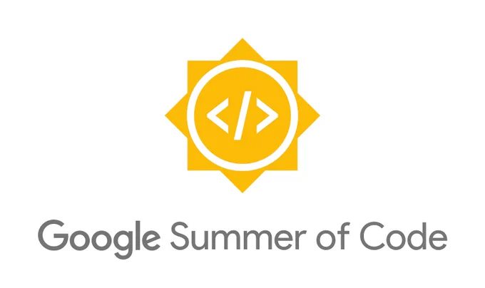 The logo with grey text underneath that says Google Summer of Code. The logo us a yellow sun with white punctuation characters inside.