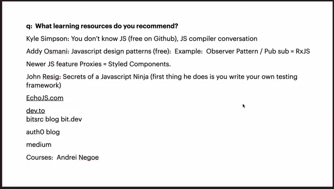 Kyle Simpson, "You Don't Know JS". Addy Osmani, "Javascript Design Patterns". John Resig, "Secrets of the Javascript Ninja"