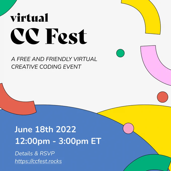 a flyer for virtual CC Fest, which is happening on June 18, Saturday, from 12 pm ET to 3 pm ET (-4 UTC). All the details are also at http://ccfest.rocks. 