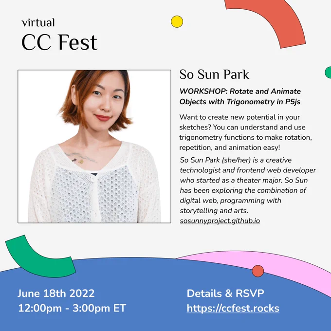 a flyer for So Sun Park's session at virtual CC Fest. There is a picture of a woman standing in front of white background. Next to their picture is their bio. All the same details can be found at https://ccfest.rocks/register.