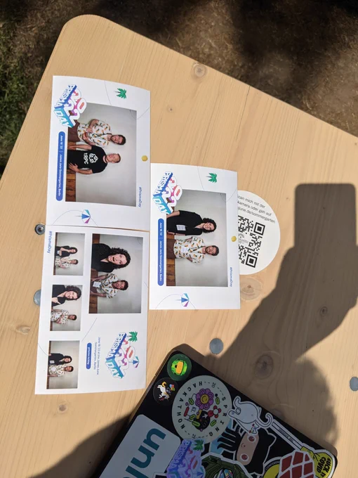 Successful photo booth photos with Lucy and Alex making a funny face in another