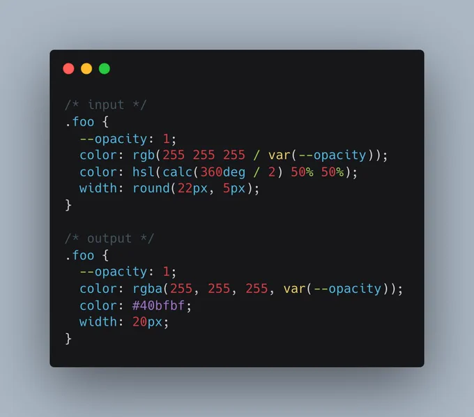 Screenshot showing example input and output code using features listed in the release notes.