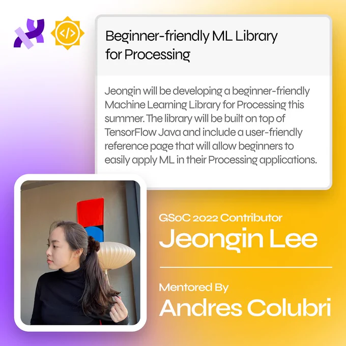 A flier for Jeongin Lee’s project. Includes a profile picture of them along with a short description of their project.