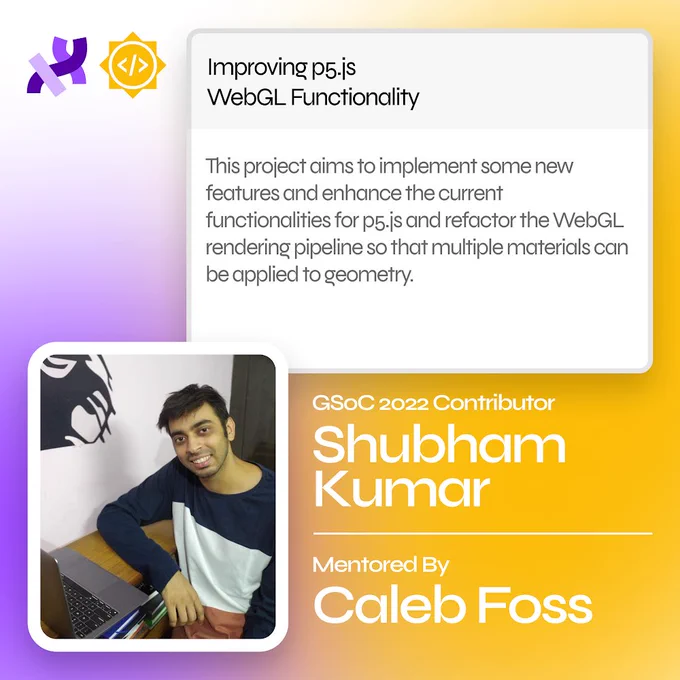 A flier for Shubham Kumar ‘s Google Summer of Code project, shows a profile picture and a paragraph explaining the project.