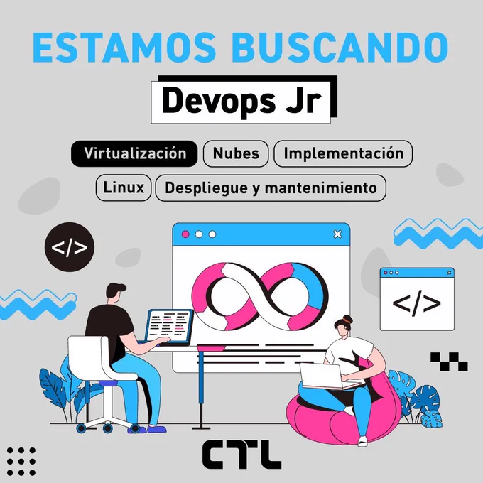 Búsqueda Laboral Devops Jr. Ofrecen: Prepaga Sancor Salud. Día de Cumpleaños libre. Certificaciones bonificadas al 100% en Udemy y Platzi.
Enviar CV a denise.groppa@ctl.com.ar!