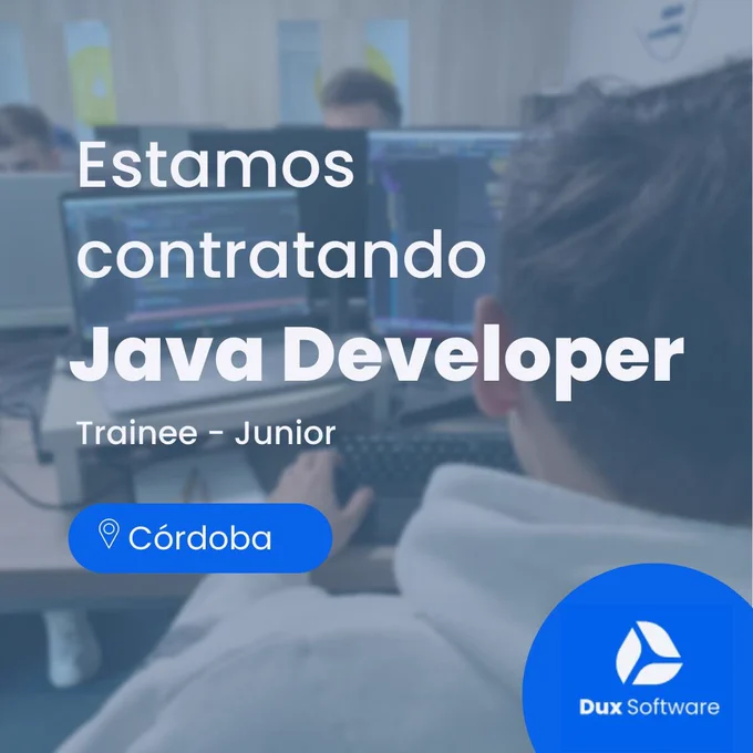 Búsqueda laboral Java Dev Trainee/Junior de Dux Software para la ciudad de Córdoba. Para más información sobre la búsqueda: https://www.linkedin.com/posts/florencia-beltramo-9a07301b0_feliz-casi-viernes-hoy-y-siempre-en-dux-activity-6963510693115404288-Hf23