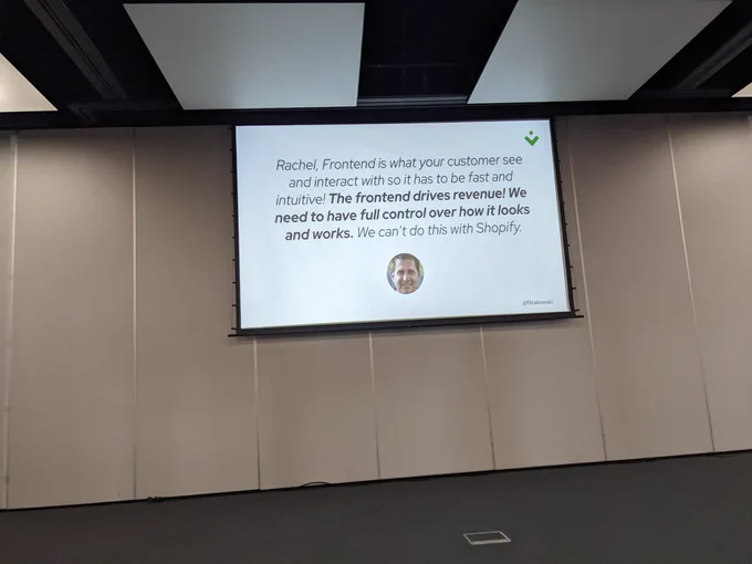 Slide: The frontend drives revenue. We need to have full controll over how it looks and works.