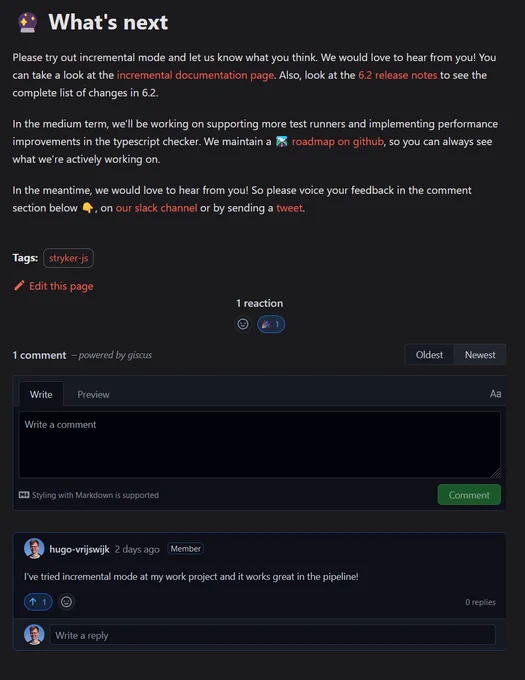 Screenshot of a blog post on the stryker mutator website, with a comment section below the blog content.