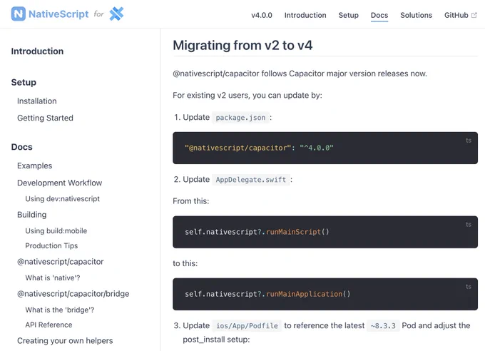 Migrating @nativescript/capacitor v2 to v4
