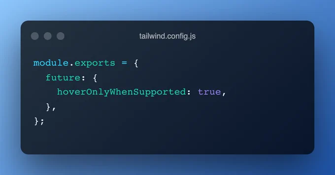 Tailwind config file showing the option to disable hover styles on mobile devices.