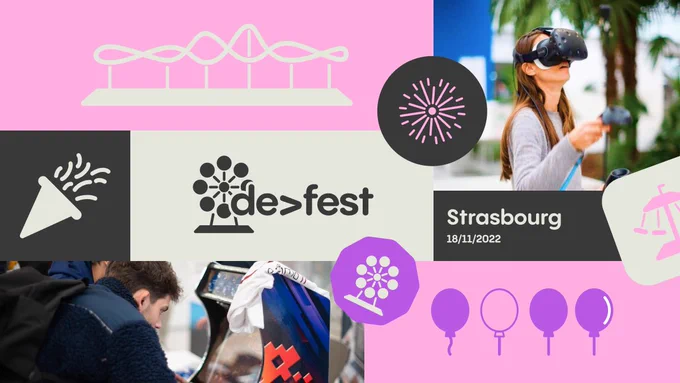 Bannière de la devfest Strasborug présentant des images et des icônes