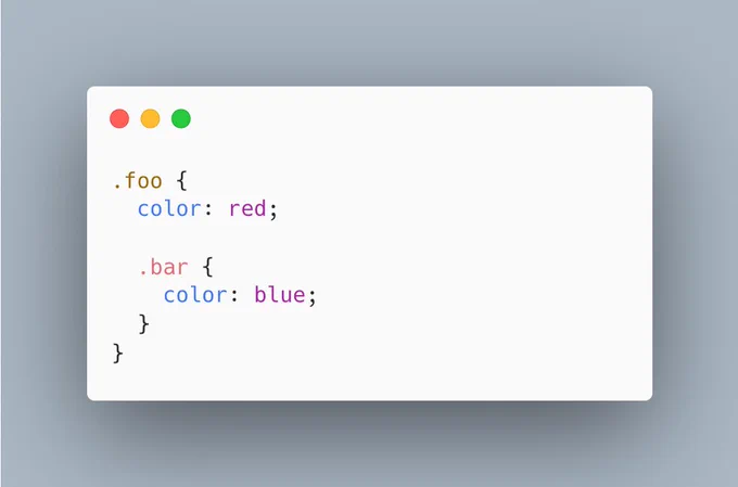 .foo {
  color: red;

  .bar {
    color: blue;
  }
}