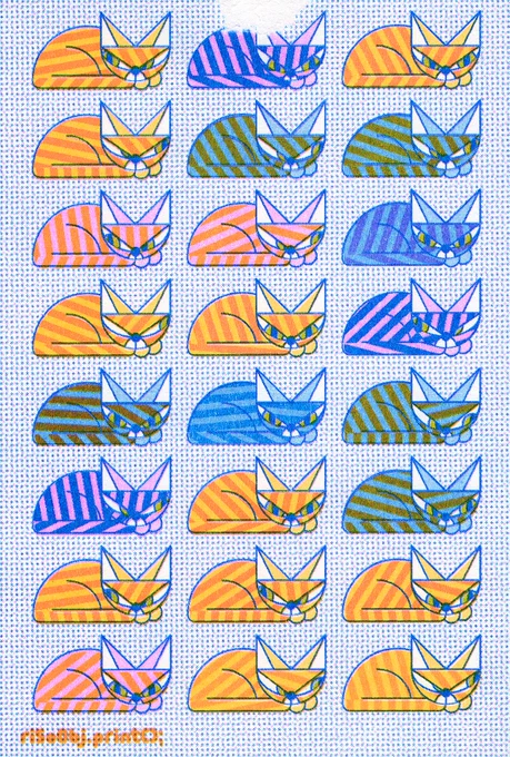 risoObj.print();より。サブクラス「cat」で生成したインスタンス（3x8）