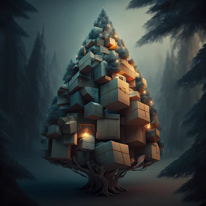 A Christmas tree decorated with packages