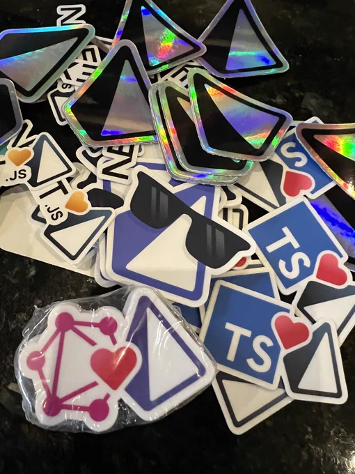 pile of TypeScript, GraphQL, Prisma, and Nexus 
stickers