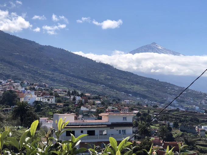 Landscape of the La Orotava valley with Teide mountain back in a sunny day.