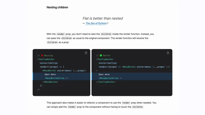 A screenshot of a section of the page linked in the tweet. The section has the title "Nesting children".