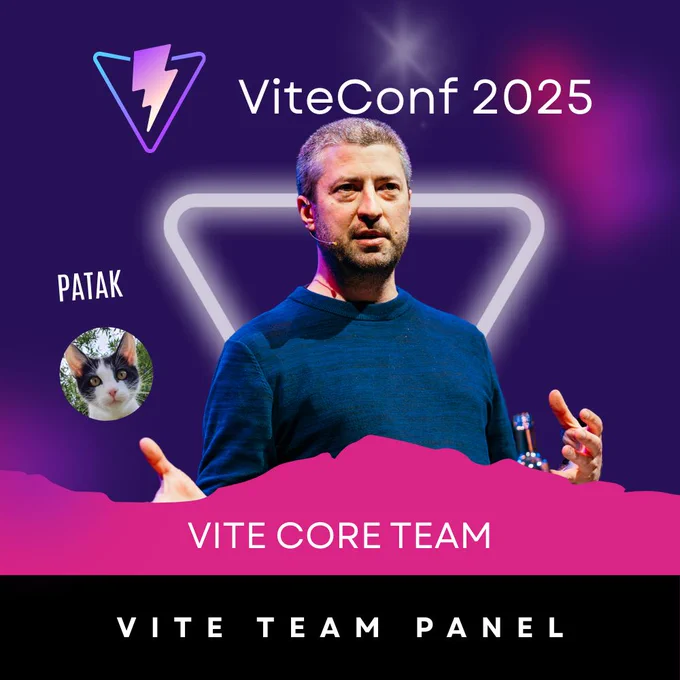 ViteConf 2025 Speaker Card of Patak, aka. Matias Capeletto. He is part of the Vite Core Team and will join for the Vite team panel, among other appearances 👀