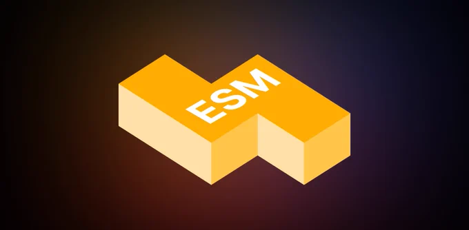 A yellow 3D tetris block labeled ESM
