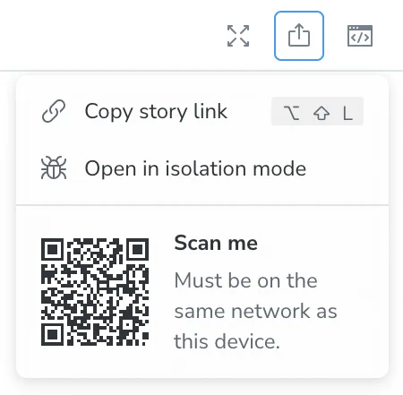A menu showing Copy story link, Open in isolation mode, and Scan me with a QR code