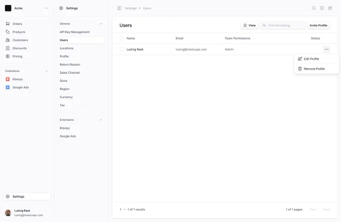 Preview of the new Medusa Admin UI. The image shows how the new Users management view will look.