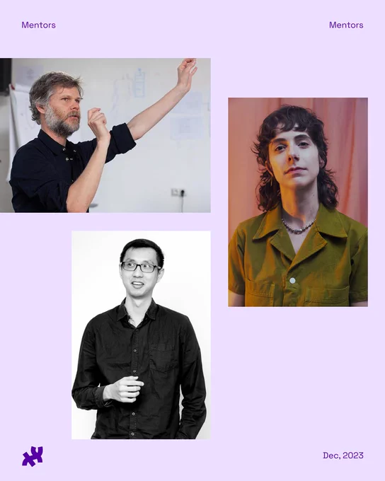 A lavender graphic with headshot images of Casey Reas, Kenneth Lim, and Cassie Tarakajian in the middle with header ‘Impact Report’ at the top and footer ‘Dec, 2023’ at the bottom right along with the Processing Foundation logo in purple on the bottom left. 
