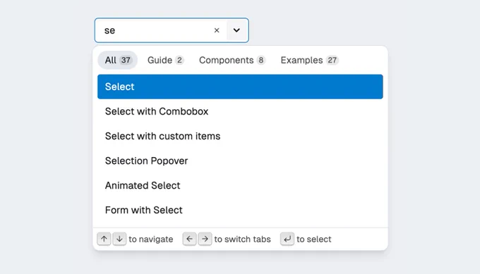 Screenshot of the combobox with tabs widget in light mode. The combobox input has a value and the first option of the All tab is selected.