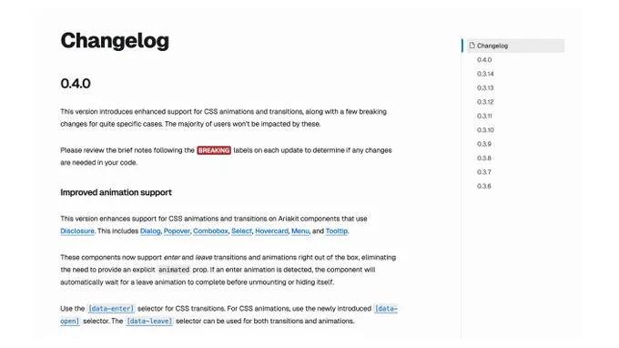 Screenshot of the changelog page linked in the post