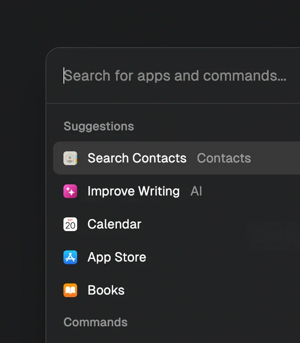 Screenshot of a section from a command menu widget