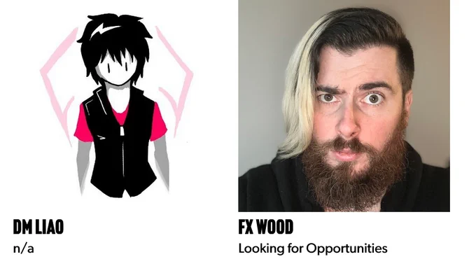Profile pictures for the two speakers giving talks at SeattleJS with their names, DM Liao and FX Wood