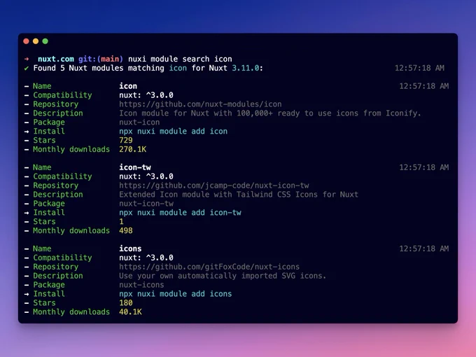 An improved Nuxt CLI experience with modules.
