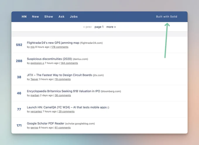 SolidStart hackernews example deployed with NuxtHub.