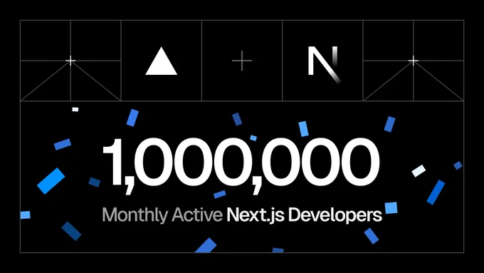 1,000,000 monthly active Next.js developers graphic, showing Next.js and Vercel logo with confetti