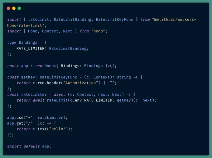 An example Hono application using rate limiting middleware within Cloudflare Workers.