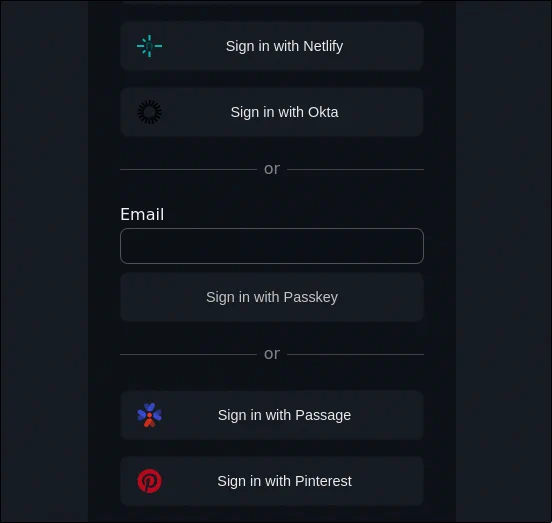 Snippet of the default Auth.js signin page, showing the new Passkeys provider.