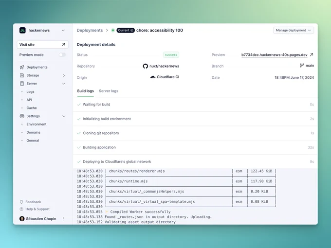 NuxtHub Admin screenshot on the latest deployment