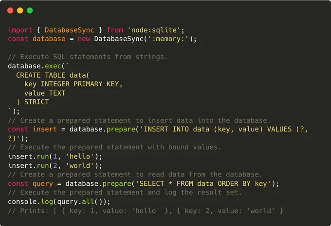 New node:sqlite API