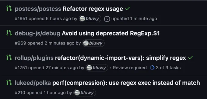 Four PRs related to regex optimization and performance