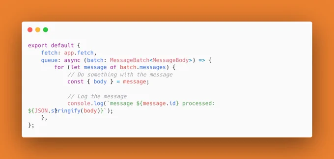 Code snippet of using Cloudflare Queues with Honojs