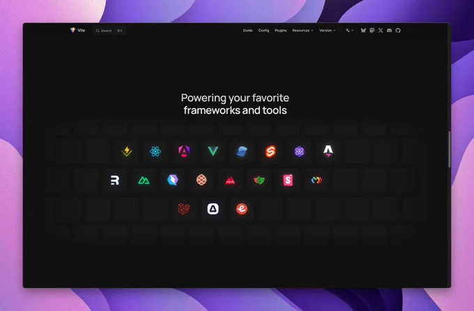 ViteJS website showcasing all frameworks that use it, with AdonisJS featured among them